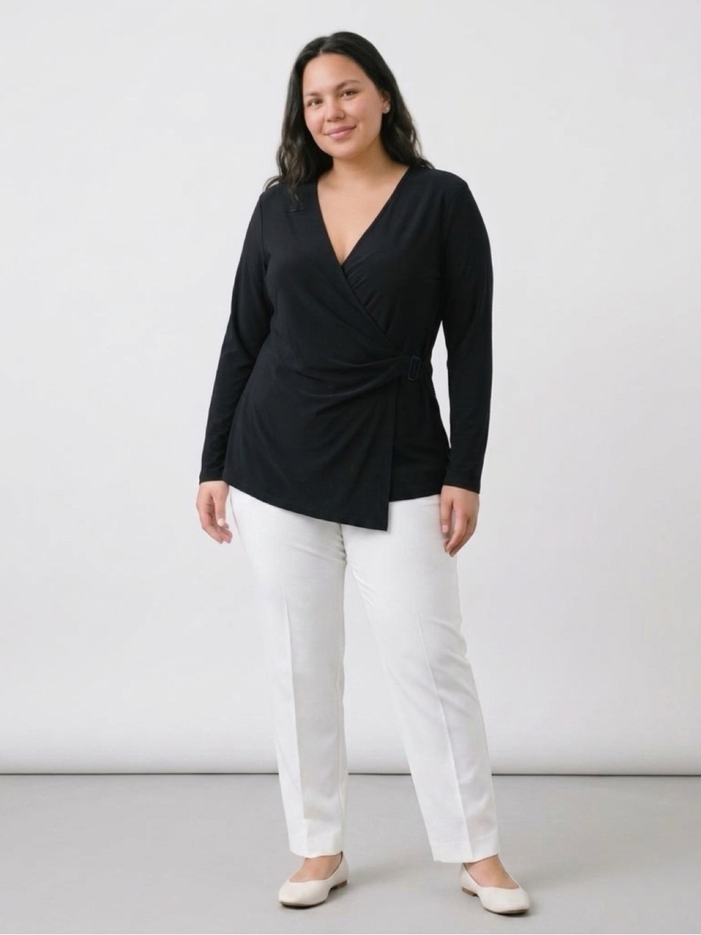 Anne Klein Black Wrap-Front.